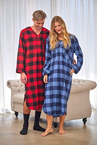 Andrew Scott Men's 2 Pack Lightweight Cotton Flannel Sleep Shirt, Long Henley Nightshirt Pajamas3