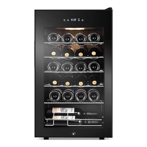 24 Bottles Wine Cooler Refrigerator, Small Wine Fridge Mini Wine Fridge Countertop with Glass Door Wine Cellars for Red Wine, Champagne, Dry White Wine, Sparkling Wines