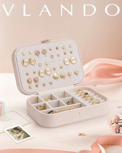 Vlando Sieradenkistje voor op reis, klein sieradenkistje met stijl, sieradenorganizer voor oorbellen, reisjuwelendoos, cadeau-idee voor vrouwen en meisjes - Afbeelding 3
