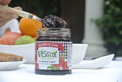 Image of Vistevia Sugar Free Mulberry & Raspberry Jam, Diabetic and Keto Friendly - Sweetened Naturally with Stevia, More Than 60% Whole Berry Content - Tastes Delicious - Pack of 2 (220 * 2 GM)