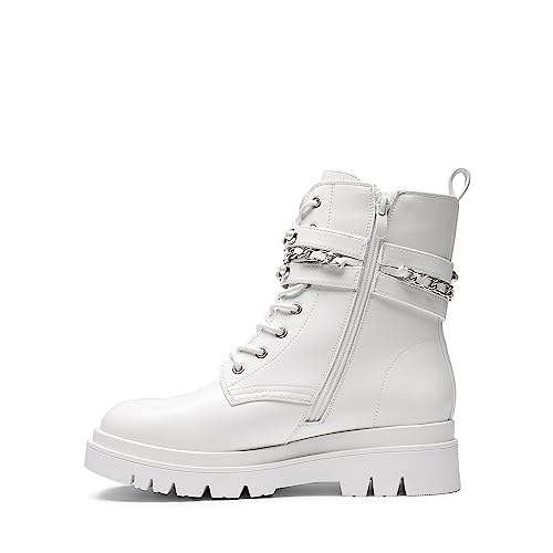 DREAM PAIRS Women's Fashion Platform Combat Boots Lace Up Lug Sole Goth Ankle Booties Shoes,Size 9,White,SDAB2208W