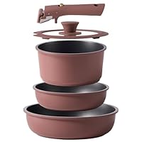 CAROTE 5pcs Pots and Pans Set Non stick,Cookware Set Detachable Handle,kitchen essentials,RV kitchen pot and pan,Induction Cookware,Oven Safe,PFOA PFOS FREE,Burgundy