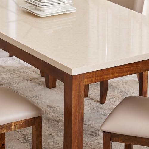 Image of Home Centre | Giza Composite Marble Top 6-Seater Dining Table | Dining Set for Home | Beige | 1 Year Warranty