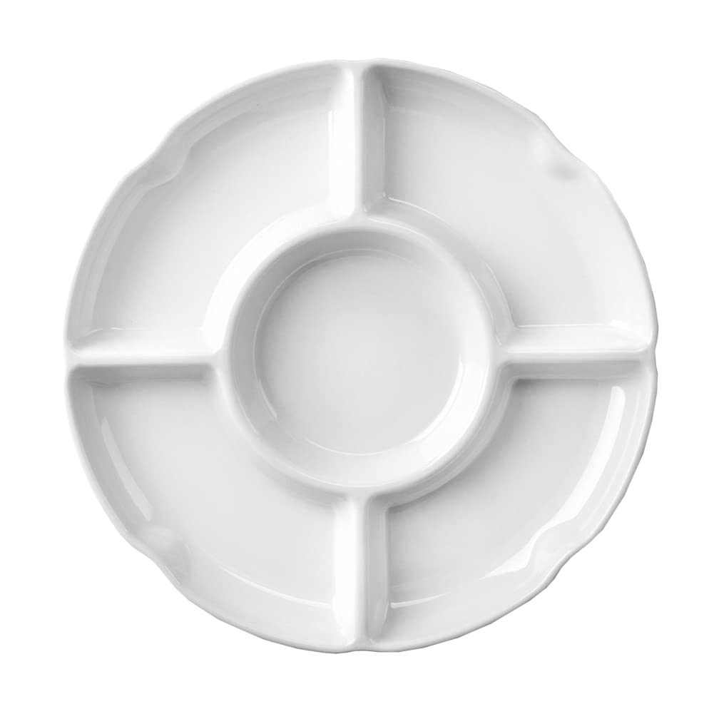 Hugede White 10 Inches Imitation Porcelain Snack Tray Large Food Serving Tray Fruit Platter Tray Section Divided Plates Compartment Portion Plate Veggie Serve Plate For Party,