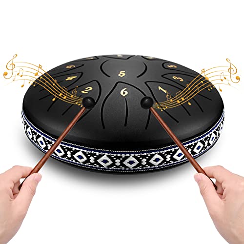 Tongue Drum 6 pulgadas 11 Nota Tambu, Tambor de Lengua de Acero, Instrumento de Percusión, handpan de Acero para Educación Musical, Meditación, Yoga, Mejor Regalo para Niños y Adultos Principiantes.