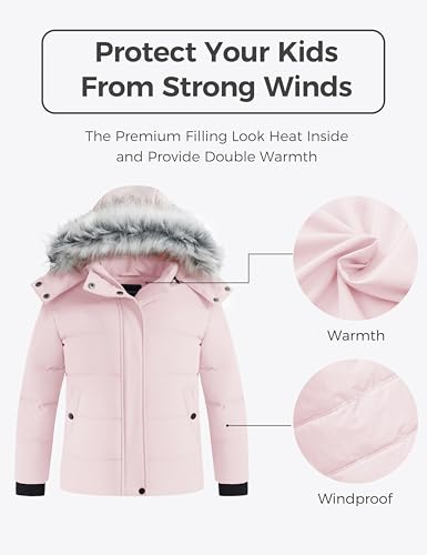 wantdo Girls' Puffy Winter Coats Thick Printed Quilted Jacket with Faux Fur Hood3