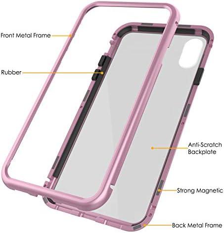 Punkcase Magnetic Shield, Protective Metal Frame Case W/TPU Layer | 9H Tempered Glass Clear Back & Attachable Screen Protector | Strong Magnetic Closure Compatible W/Apple iPhone Xs Max (Pink)
