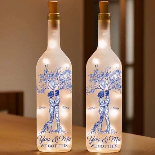 Image of Pawfect House Custom Bottle Lamp, Personalized Anniversary Wedding Gifts for Husband and Wife, Him and Her, Roots of Love Run Deep, Wife Gifts from Husband, Romantic Gift for Couple