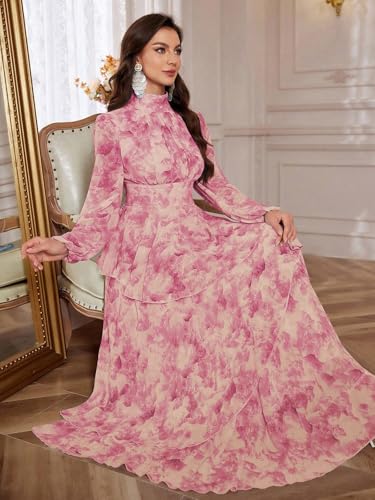 Image of TOLEEN Summer Casual Dresses for Women 2024 Spring Fashion Boho V Neck Long Sleeve Ruffle Floral Print Elegant Maxi Dress