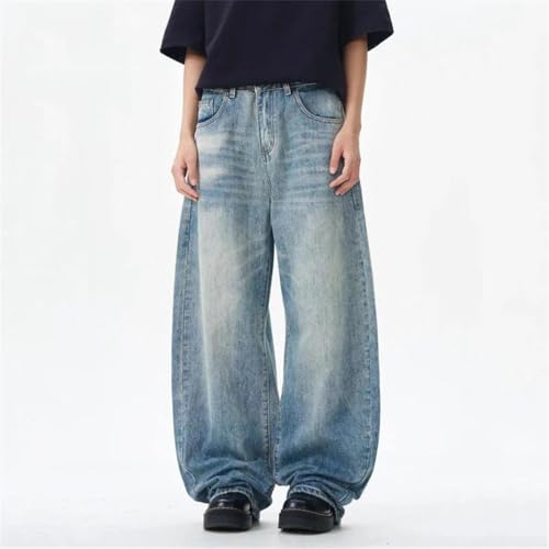 Men's Denim Pants Solid Color Washing Straight Wide Leg Loose Jeans2