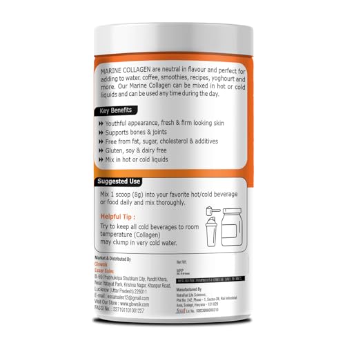 Image of Glowsik Korean Marine Collagen Powder | Marine Collagen Supplements for Women and Men | Skin Radiance Collagen.. (200 gms, orange.)