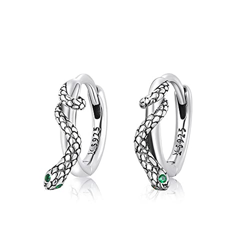 Créoles serpent en argent 925 et oxyde vert, bijou tendance hélix