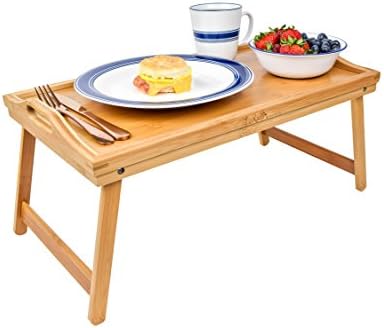 KOZY KITCHEN Foldable Breakfast Tray| Large Organic Bamboo Folding Serving Tray, Laptop Desk, Bed Table, Lap Desk| 100% Natural and Eco-Friendly Tray with Handles and Legs