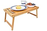 KOZY KITCHEN Foldable Breakfast Tray| Large Organic Bamboo Folding Serving Tray, Laptop Desk, Bed Table, Lap Desk| 100% Natural and Eco-Friendly Tray with Handles and Legs