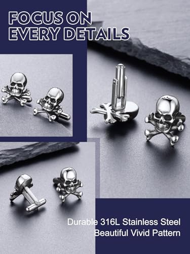 Bandmax Mens Cufflinks Stainless Steel Viking/Skull/Masonic Cuff Links for Men Best Gift for Father Husband Son4
