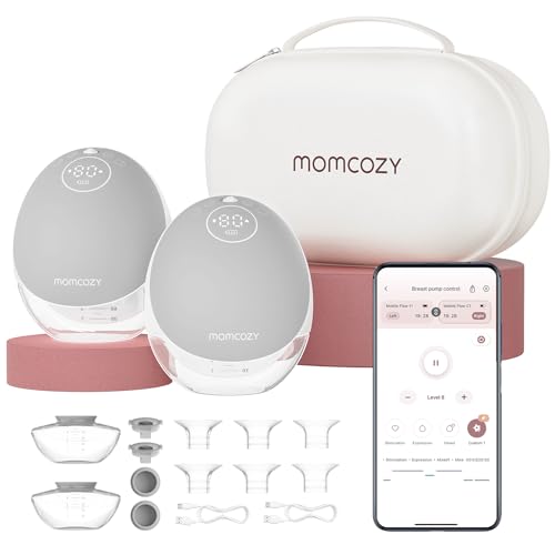 Image of Momcozy Breast Pump Hands Free Mobile Flow | M9, App Discreet Control with Personalized Multi-Modes & 15 Levels, Independent Breastmilk Storage, Wearable Breast Pump M9 24mm, 2 Pack Gray