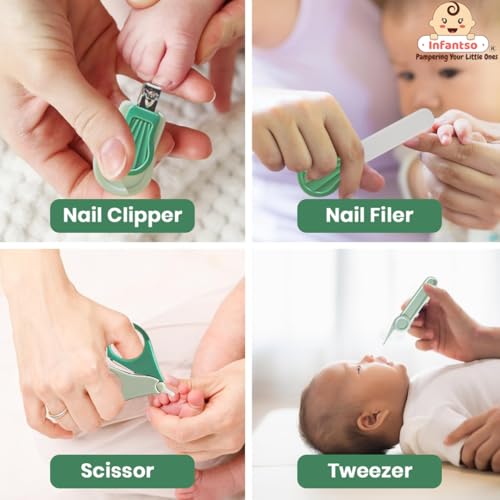 Image of Infantso (4-in-1) Baby Grooming Kit for Newborns & Toddlers (0-3 Years) | Nail Grooming Kit for Baby - Manicure Set with Kids Nail Clipper, Scissor, Filer & Nasal Tweezer | Baby-Safe Rounded Edges | Compact Travel Case