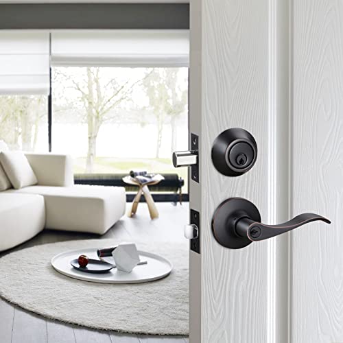 Aititan - Exterior Door Lock Set With Deadbolt - Heavy Duty Door Handles Oil Rubbed Bronze And Single Cylinder Deadbolt For Entrance, Front Door And Office #TOP7