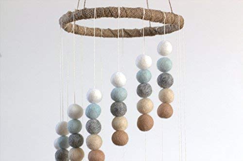 Spiral Felt Ball Nursery Ceiling Mobile- Ice Blue, Tan, Gray & White- Neutral Children's Room Ceiling Decor- Nursery Boy Girl Baby Shower Gift- Handmade - 100% Wool Felt Shapes