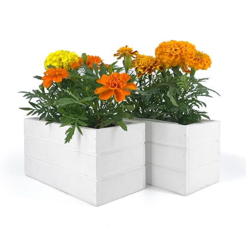 Vimin Box Set mit 2 Blumenkästen aus weißem Holz | rechteckig 20 x 10 x 10 cm | Blumentöpfe, Pflanzgefäße für den Innen- und Außenbereich mit Nyloneinsatz | Balkonkasten, Pflanzenhalter, Übertopf für