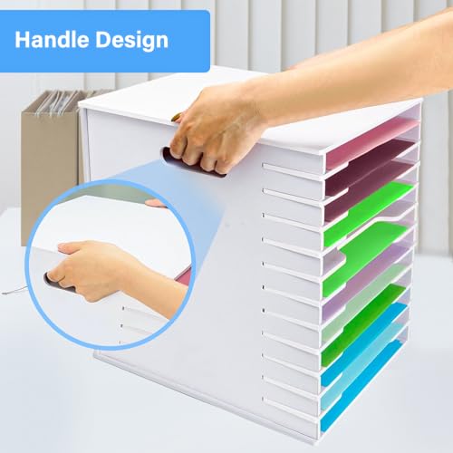 Image of Scrapbook Paper Organizer for Desk 8.5 x 11'', 12 Tier Desk Paper Organizer Storage, A4 Paper Sorter, Document Holder Storage, Scrapbook Paper Storage Rack for Home Office