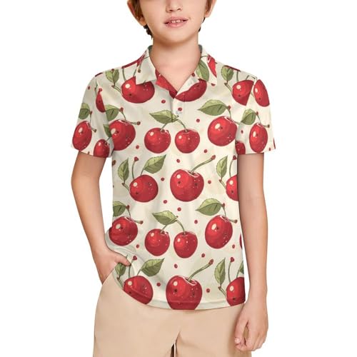 Boys' Classic Polo Shirts Short Sleeve Moisture-Wicking Golf & Tennis Shirts for Youth Teens Cute Cherries