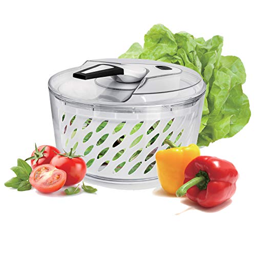 Freshmage Large 6 Quarts Salad Spinner, Easy Use Effortless Quick Drying Vegetable Fruit Salad Spinner Washer and Dryer with Clearance Salad Bowl and Mesh Colander