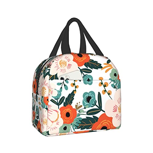 Canesert Lunch Bag With Pocket For Teen Colorful Floral Insulated Lunch Box Cooler Thermal Waterproof Reusable Tote Bag For Women Travel Work Hiking Picnic #TOP7