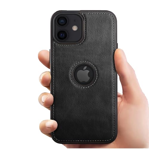 Image of Leather Case for Apple iPhone 12 Mini Premium Protective Stylish Slim Cover with Shockproof Raised Edges Black
