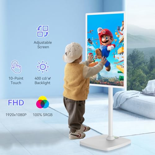Image of AISHICHEN 27 Inch Portable Touchscreen Monitor | Rolling Monitor on Wheels | 1080p Smart Screen | 8g+128g | Android OS 13 | 4K Webcam & 133wh Battery(Up to 8H) (1080P)