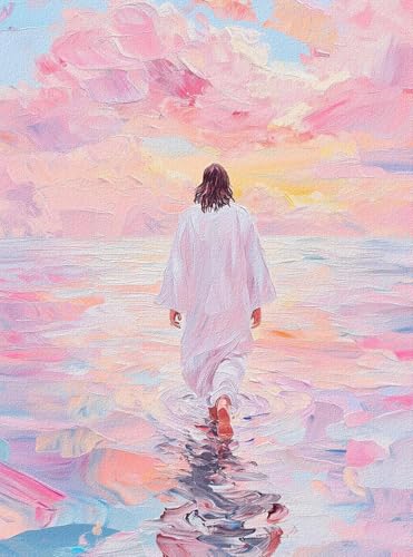 Tiwabb Jesus Diamond Art Kits for Adults Pink Wall Art Religious Christian Diamond Painting Kits for Adults 5D Full Drill DIY Diamond Dot Gem Art Kit Wall Home Decor Arts Craft 12X16 inch