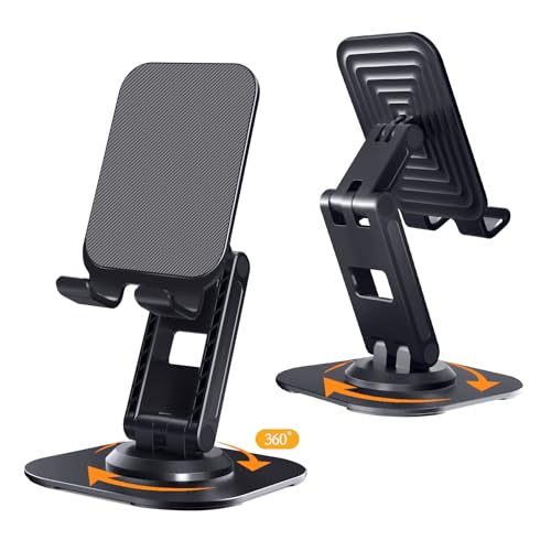 VELIGOOD 2PCS Cell Phone Stand for Desk, 360 Degree Rotation Non-Slip Base Height Angel Adjustable for iPhone 16 15 14 13 Samsung S22 S21 All Smartphones (Black&Black)
