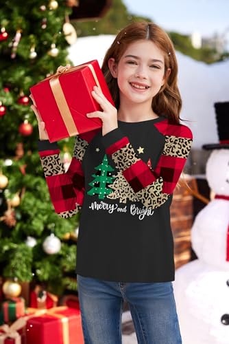 Image of BesserBay Girl's Christmas Buffalo Plaid Raglan Top Funny Holiday Graphic Shirt 4-14 Years
