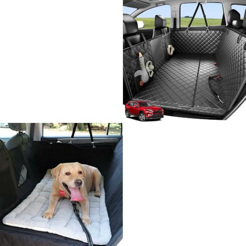 Zanch Heavy Duty Hard Bottom Dog Car Seat Cover Bundle with Plush Bed Mat for Car