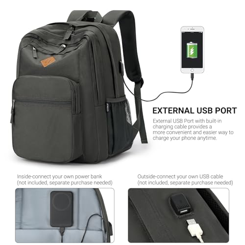 Image of ZORFIN 36L Backpack for College, and Travel: Water Resistant Bookbag with 8 Compartments - Forge Grey