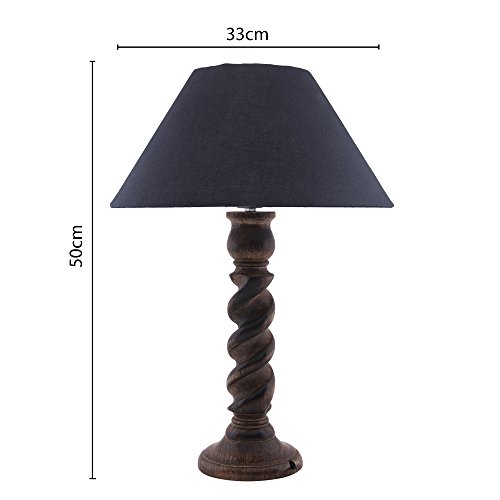Image of Homesake Handcrafted Wooden Table Lamp for Bedroom & Living Room|Decorative Bedside Reading Lamp, E27 Holder|Bulb Included |Twister Classic Black Wooden Rustic for Home Decor, Black Cone Shade