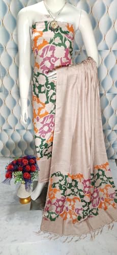 Image of Katan Slub Silk Unstitched Salwar Suit Dress Material for Women & Girls with Dupatta | Madhubani Screen Print | Top-2.5M, Bottom-2.5M, Dupatta-2.4M | Ethnic Wear | Code 243