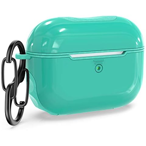 Airpods Pro Case Cover, ORETech Designed for Airpods Pro Cover Case Heavy Duty Protective 2 in 1 Hybrid Hard PC Silicone Carbon Fiber Cover with Carabiner for Airpods Pro Case (LED Visible) - Green Cover