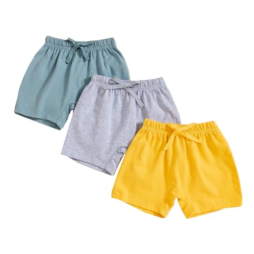 Image of 3 Pack Baby Boy Shorts Solid Cotton Short with Drawstring Casual Summer Bottoms Pants