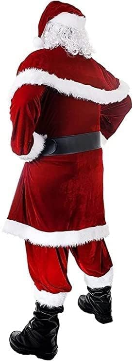 7 szt. kostium Świętego Mikołaja zestaw świąteczny Plus Size Deluxe aksamitny kostium Świętego Mikołaja dla mężczyzn dorosłych nastolatków