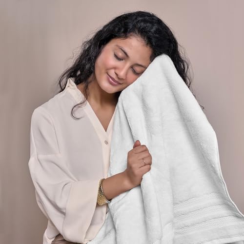Image of MYTRIDENT Finesse 6 Piece Towel Set (2 Pc Bath Towels, 2 Pc Hand Towels, 2 Pc Face Towels), 625 GSM, Zero-Twist, Luxuriously Soft, 100% Cotton - White