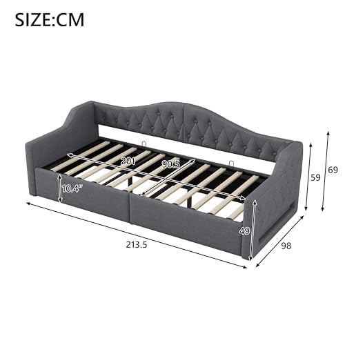 EINHOM Polsterbett Schlafsofa 90x200 cm, Tagesbett Sofabett mit LED-Gürtel, Stauraumbett mit Hydraulischer Stauraum, Lattenrost aus Holz, MDF+Sperrholz+Leinen, Ohne Matratze, Grau – Bild 3