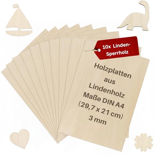 Eli 10 Stück Sperrholzplatte 3mm - A4 Sperrholz - Holzplatte - Sperrholz - Spanplatte zum Basteln für DIY Holzarbeiten - Brandmalerei - Laubsäge - Geschenke für Jungen und Mädchen