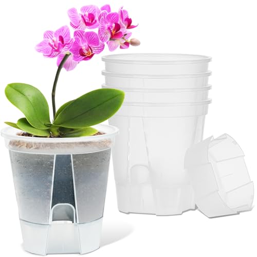 IWTTWY 5 Pack Self Watering Plant Pot, 15cm Plastic Flower Pots