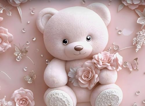 Image of 7D Flat Bedsheet 400TC Sheet Set, Kids Design bedsheet, Floral Design, Decorative Bedding with Daisy Pattern, Kids Room Decor, 90X100 Inch (Pink Teddy)
