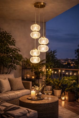 Image of TRIPPING 20watt Premium Crystal Glass 3-Light LED Pendant Ceiling Lamp with 3-in-1 Adjustable Light Color, Gold Finish, Adjustable Hanging Wires for Living Room, Dining Area, Bedroom & Balcony 554