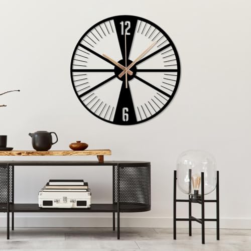 Image of Wall Clock Stylish Metal Analog Wall Clock for Living Room, Bedroom, Office, Kitchen, Home and Hall | Antique Fancy Big Size Modern Wall Watch (Black(DA-215), 40 CM)