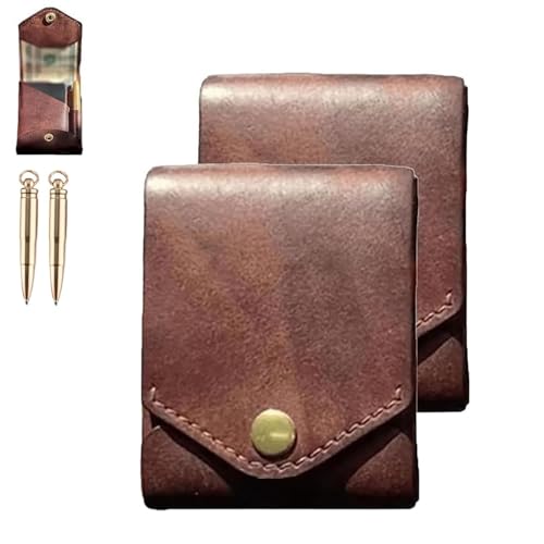 Vintage Handmade Leather Wallet, For Cash Business Card Holder, Built-In Pen Slot (Wallet+pen, 2PC)