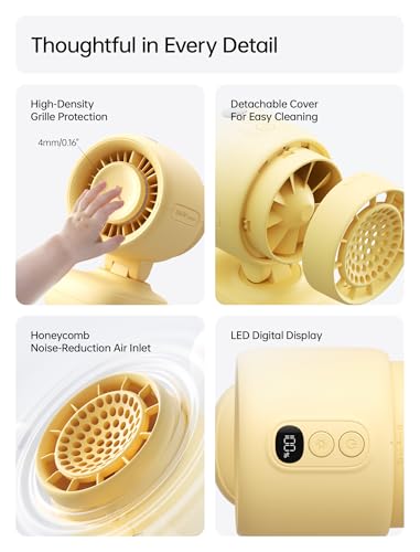 Image of JISULIFE 2026 Stroller Fan - Small & Stylish with 38H Cooling | Soft Night Light, LED Display, One‑Click Detachable Baby Fan for Stroller Crib Desk Car Seat Travel, Gift for Baby Mom-Yellow