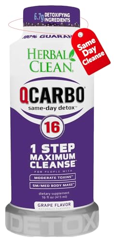 Herbal Clean Qcarbo16 Same-Day Detox Cleanse Drink (16 fl oz) - Grape Flavor Full Body Cleanse*...